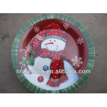 KC-02541wholesale ceramic christmas snowman plates,funny round flat pizza/cake plates